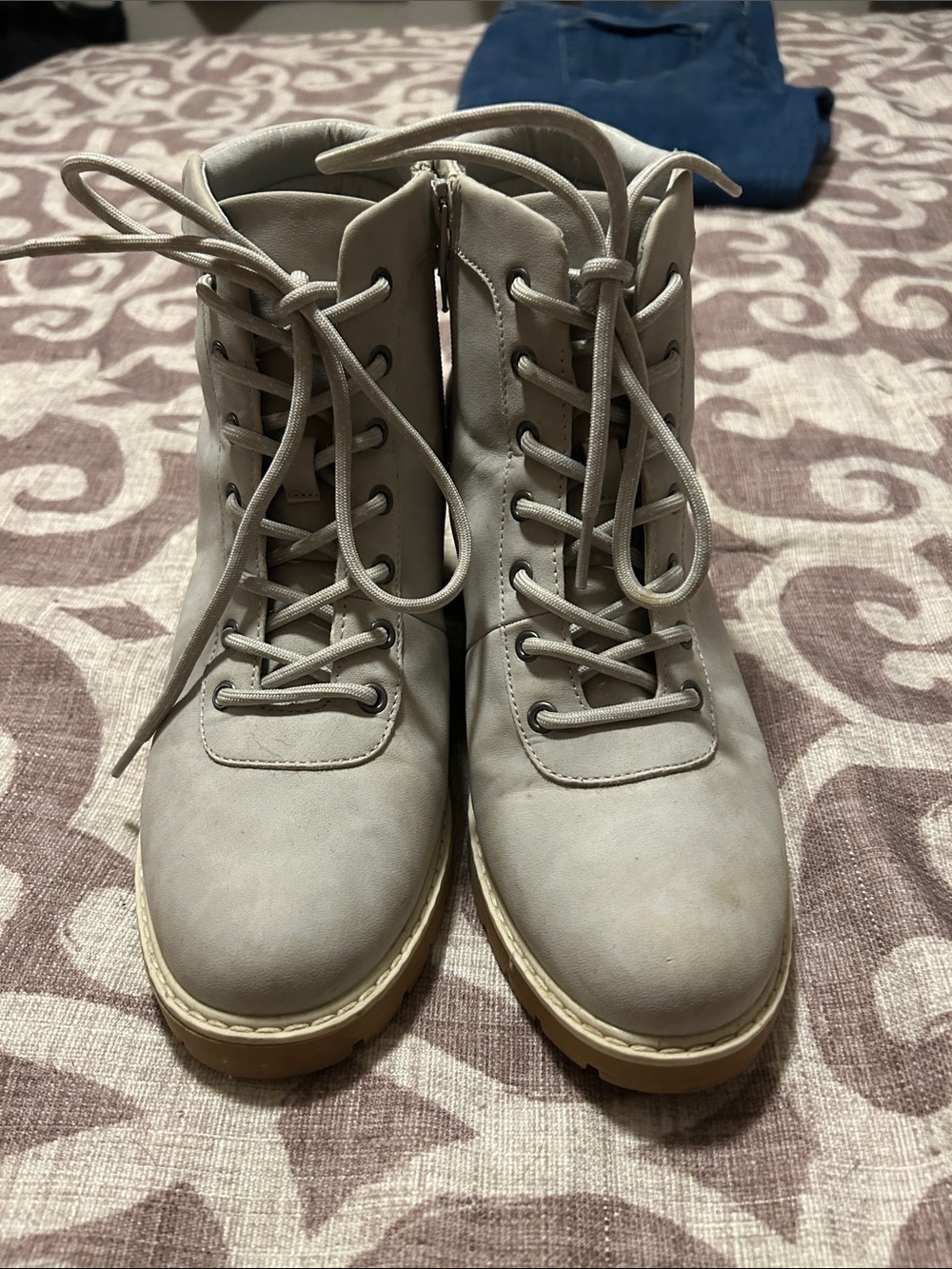 Maurices Light Gray Lace-Up Combat Boots